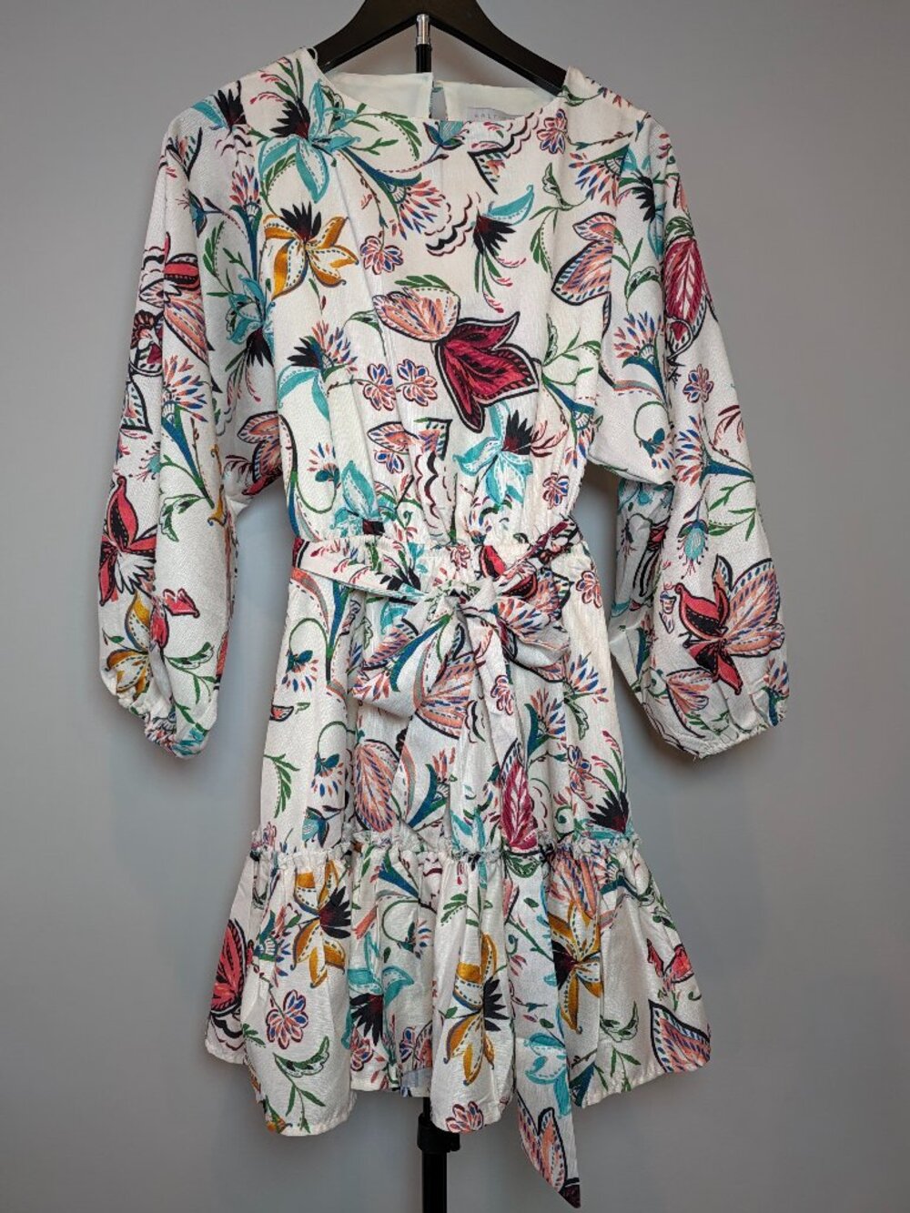 Baltic Born Women's Size S Tally Mini Dress Floral Spring Belted Long Sleeve